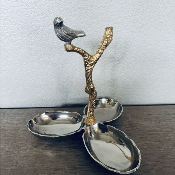 Metallic Silver Gold Bird Serveware Dip Serving Tray Caddy - Picture 2 of 5